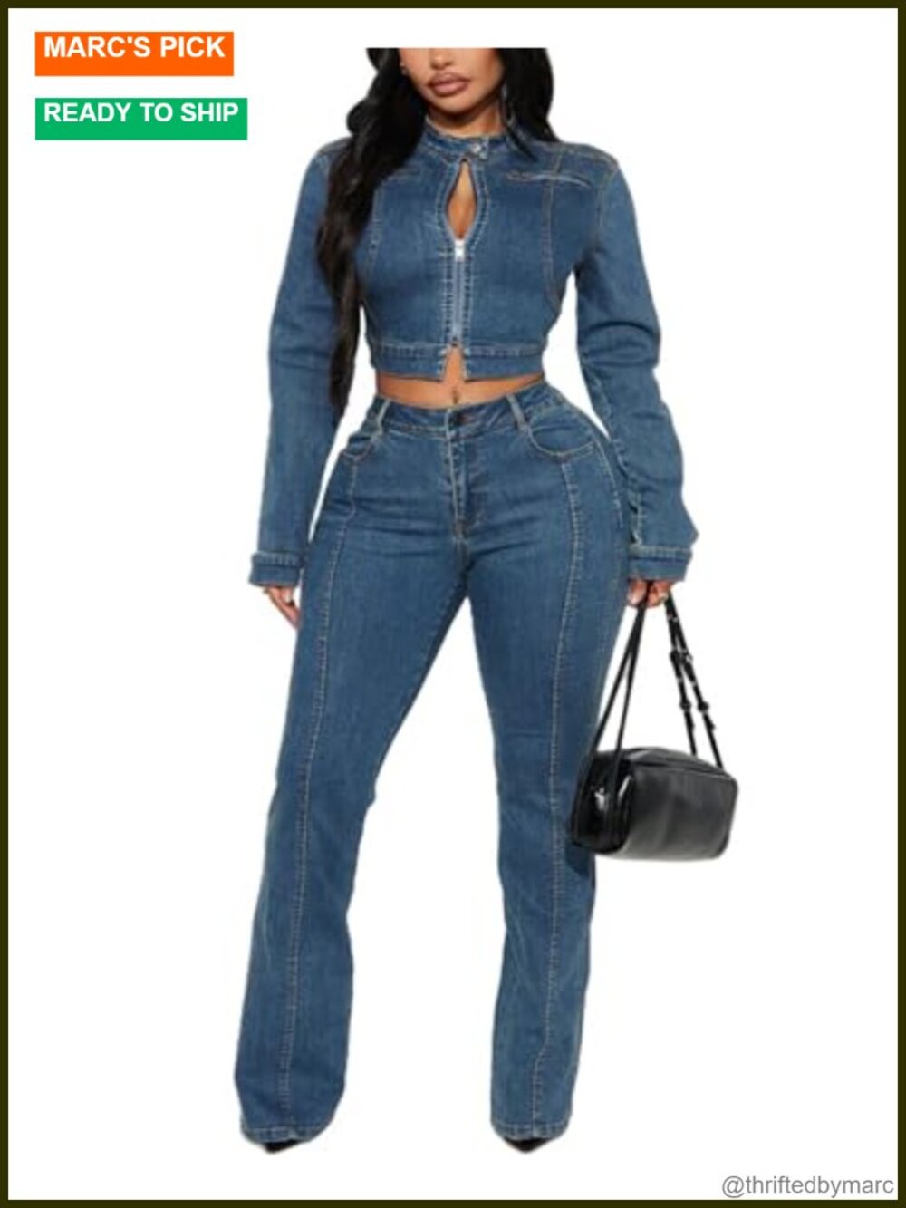 Y2K Denim 2 Piece Set - Cropped Jacket & Low Rise Jeans